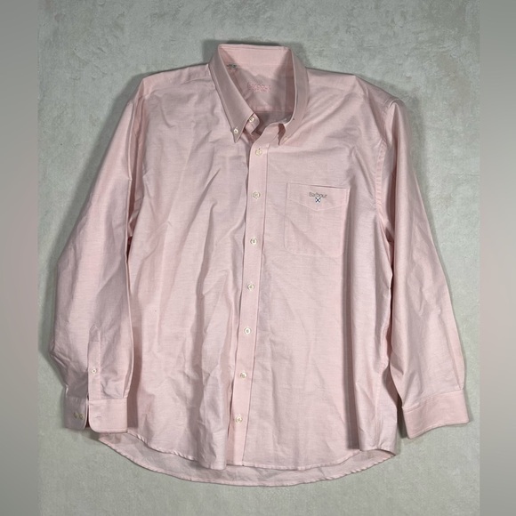 Barbour 3XL UK London Classic Oxford Pink Button Front Shirt Front Logo Shirt - Picture 2 of 10